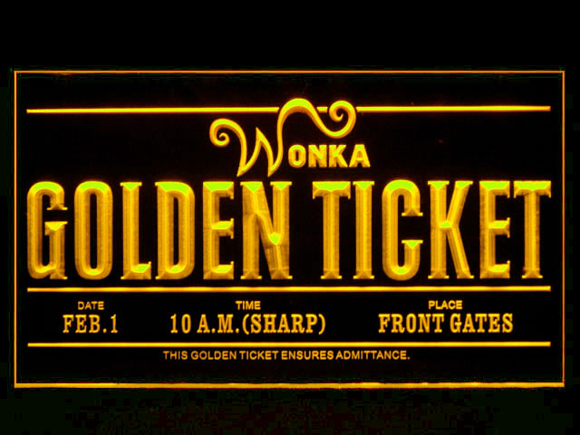 Willy Wonka Golden Ticket Neon Light Sign